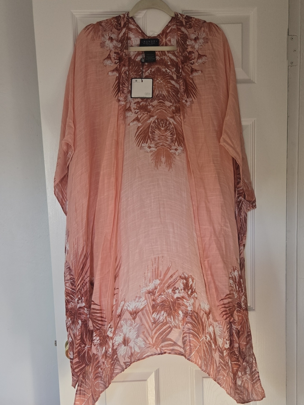 Laundry By Shelli Segal Peach-Pink Floral Open Front Tunic